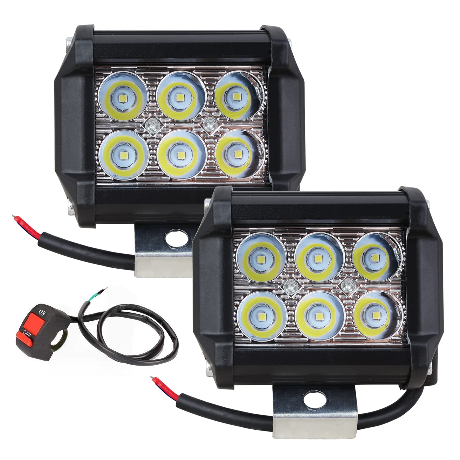 Allextreme 18 Watt 6 LED CREE Fog Light Drl Lamp with On Off Button Switch for All Motorcycles, Atv, Boats & Cars (White)
