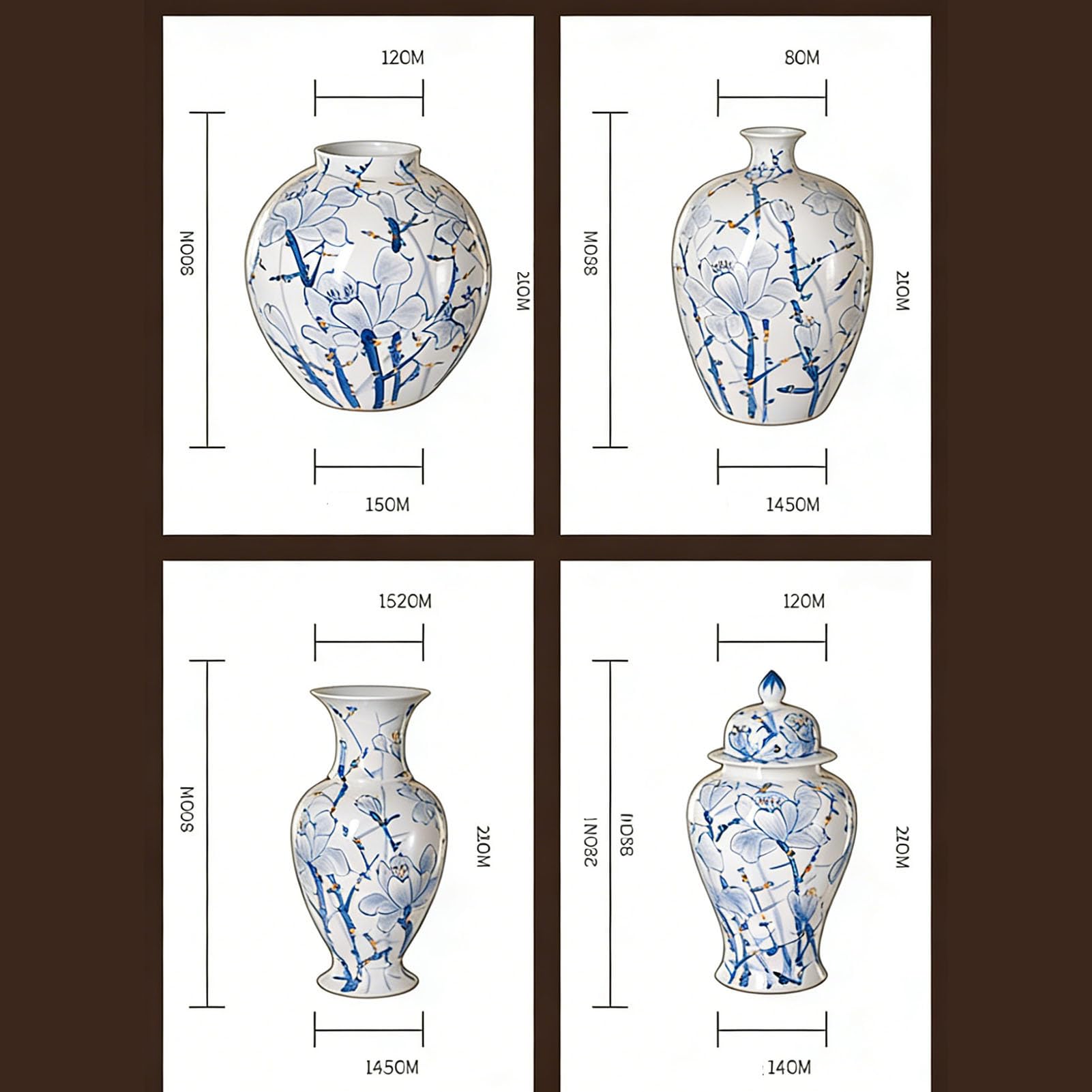 Niebiesko-biały wazon porcelanowy – ręcznie malowana ceramiczna urna na kwiaty w stylu chińskim do wystroju domu, dekoracji salonu i akcentu w przedpokoju,C