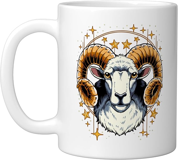 Aries Zodiac Sign Ceramic Mug, White