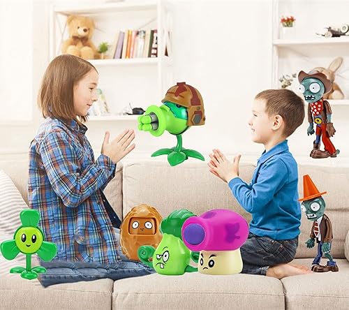 Miniatura 6 de JHESAO Juego de 7 figuras de acción de plantas y zombis, juego de juguetes de PVZ, serie 1, 2, grandes regalos para niños y fanáticos, cumpleaños y