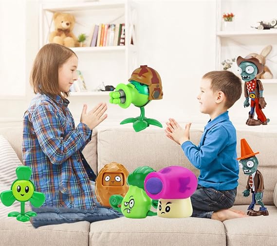 JHESAO 7 PCS Plants and Zombies Toys Action Figures PVZ Toys Set 1 2 Series Great Gifts for Kids and Fans,Birthday and Christmas Party