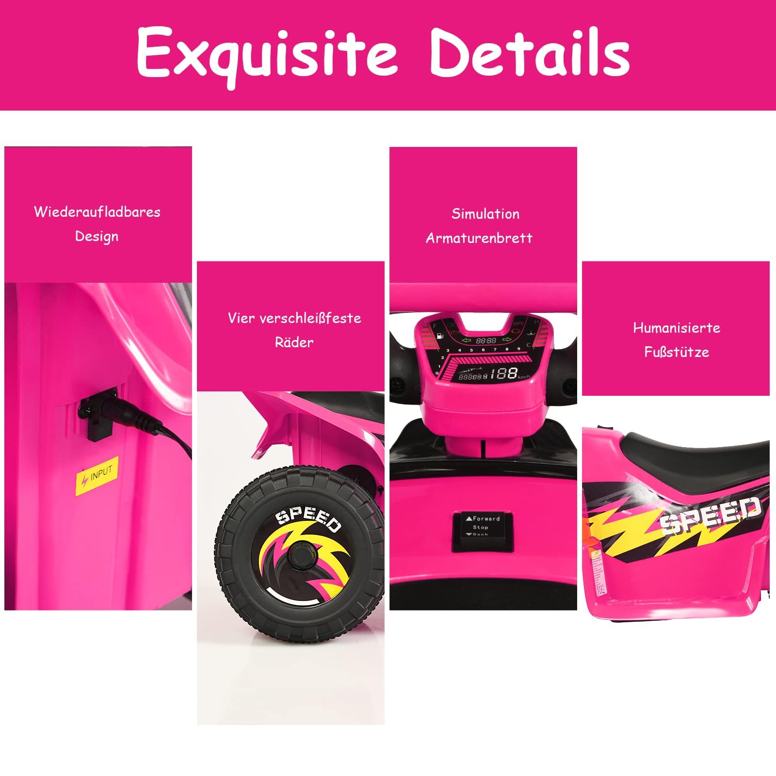 FANTASK 6V Elektro Kindermotorrad, Mini Elektroauto, Kinderquad, Elektroquad, Kinderauto, Kinder Quad für Kinder ab 3 Jahren, 2,8-4,6 km/h (Rosa)