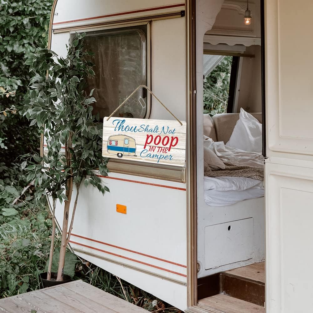 Funny Camping Sign Camper Bathroom Decor No Pooping In The Camper Signs Happy Campers Personalized Gifts Rv Rules For Travel Trailer Wall Art Decor Welcome Wood Hanging Sign image 5