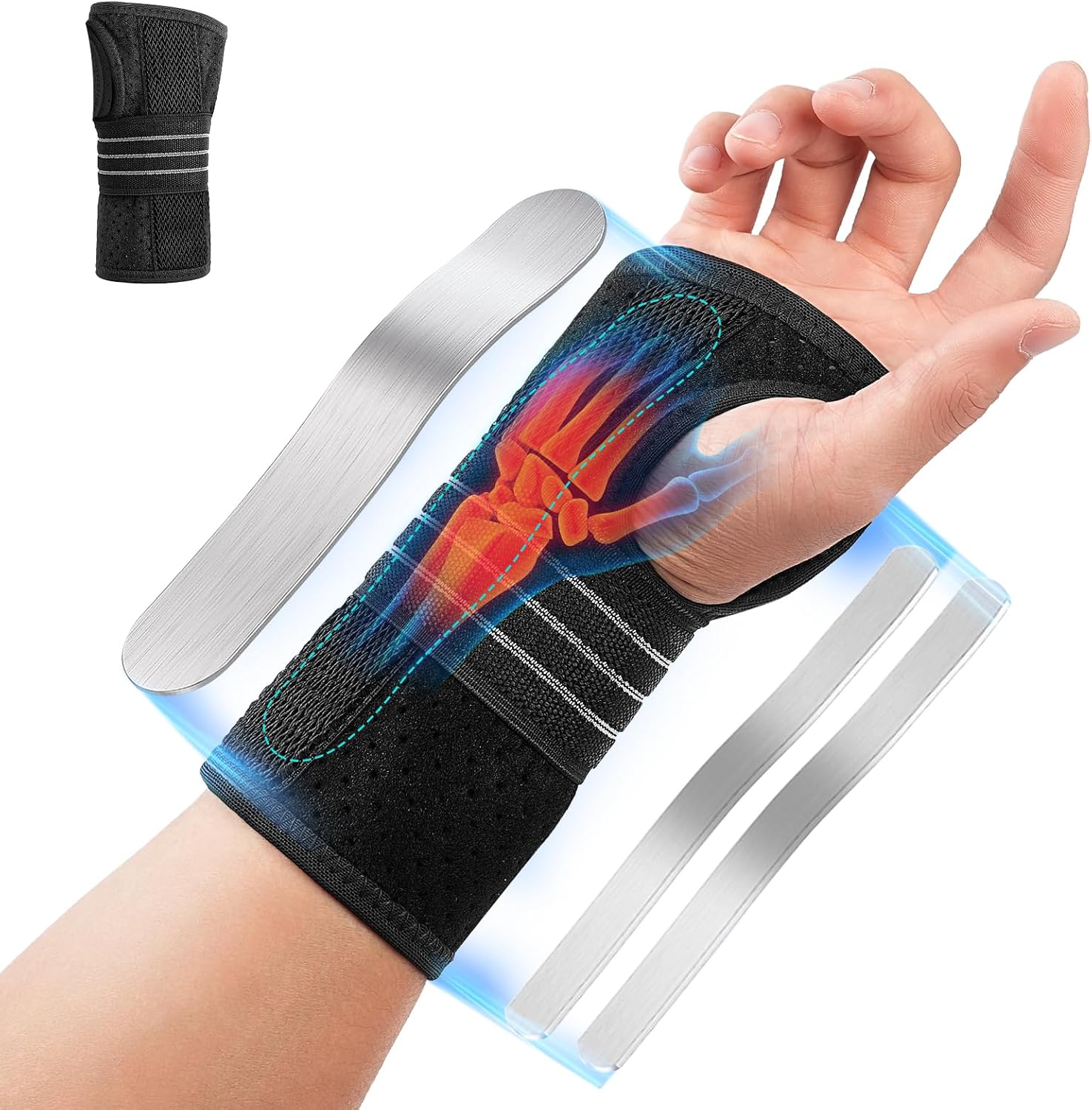 Wrist Support Adjustable Wrist Bandages with 3 Metal Splints Wrist Support for Carpal Tunnel Arthritis Tendonitis Sprains Night Sleep Men Women M