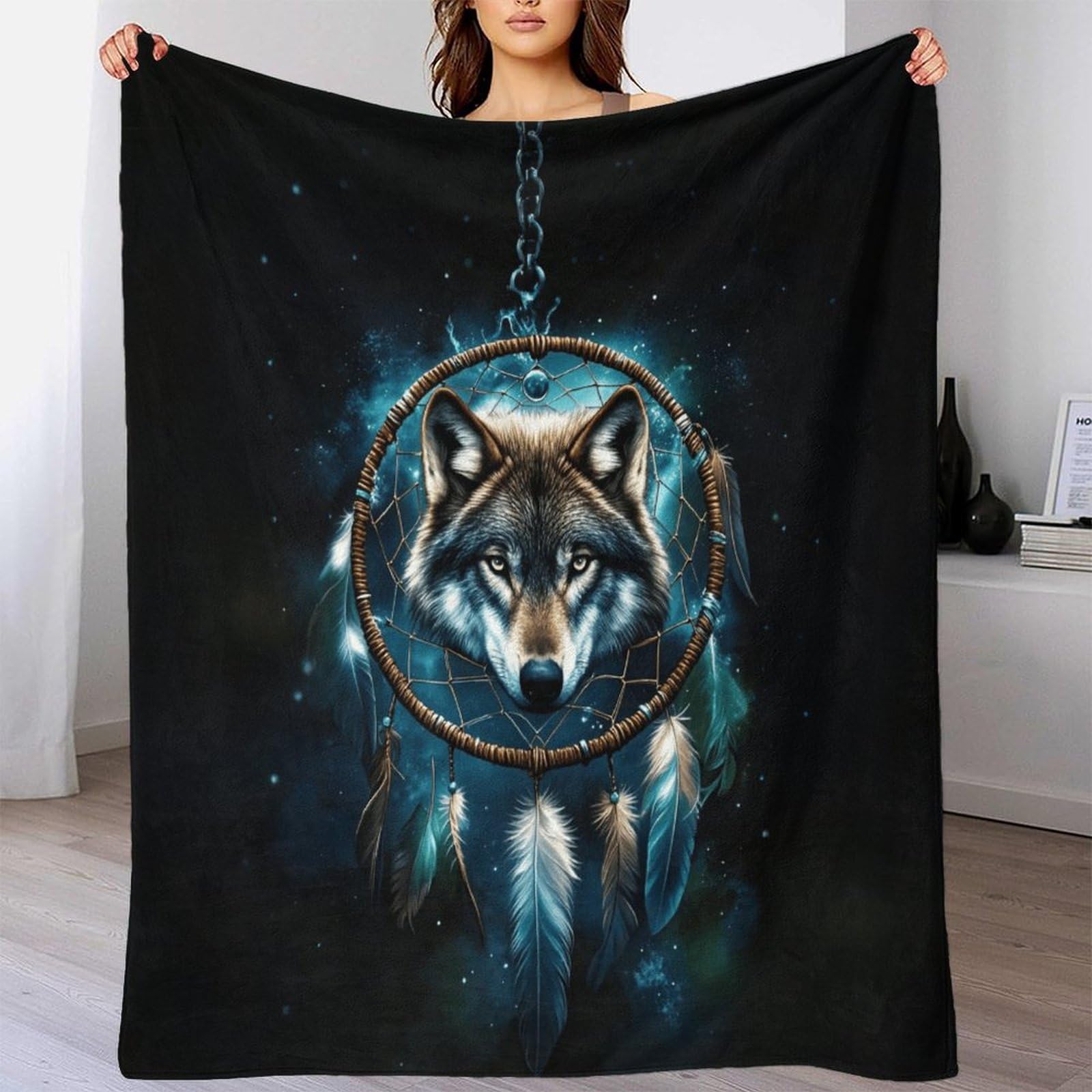 Lililaobiao Gray Wolf-2 All Seasons Gray Wolf Throw Blanket For Couch & Bed - 3D Jacquard Decorative Dreamcatcher Blankets, Soft & Cozy Warm Plush Fluffy Fleece Blanket 40X50inch(100X130cm)