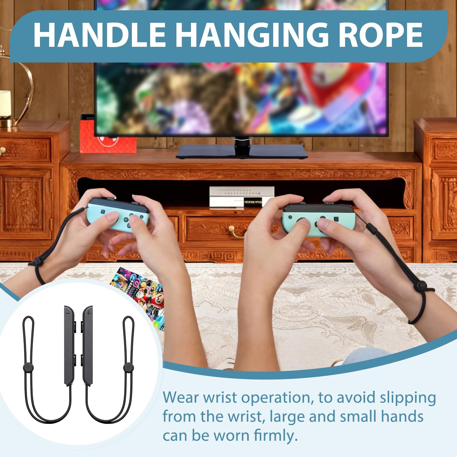 EuSupNova 2 Paquetes de Controlador de Correa, Muñequeras para Mando Correa Ajustable Negra para Controlador, Accesorio de Repuesto Portátil compatible con Juegos Switch(Negro) — view 6