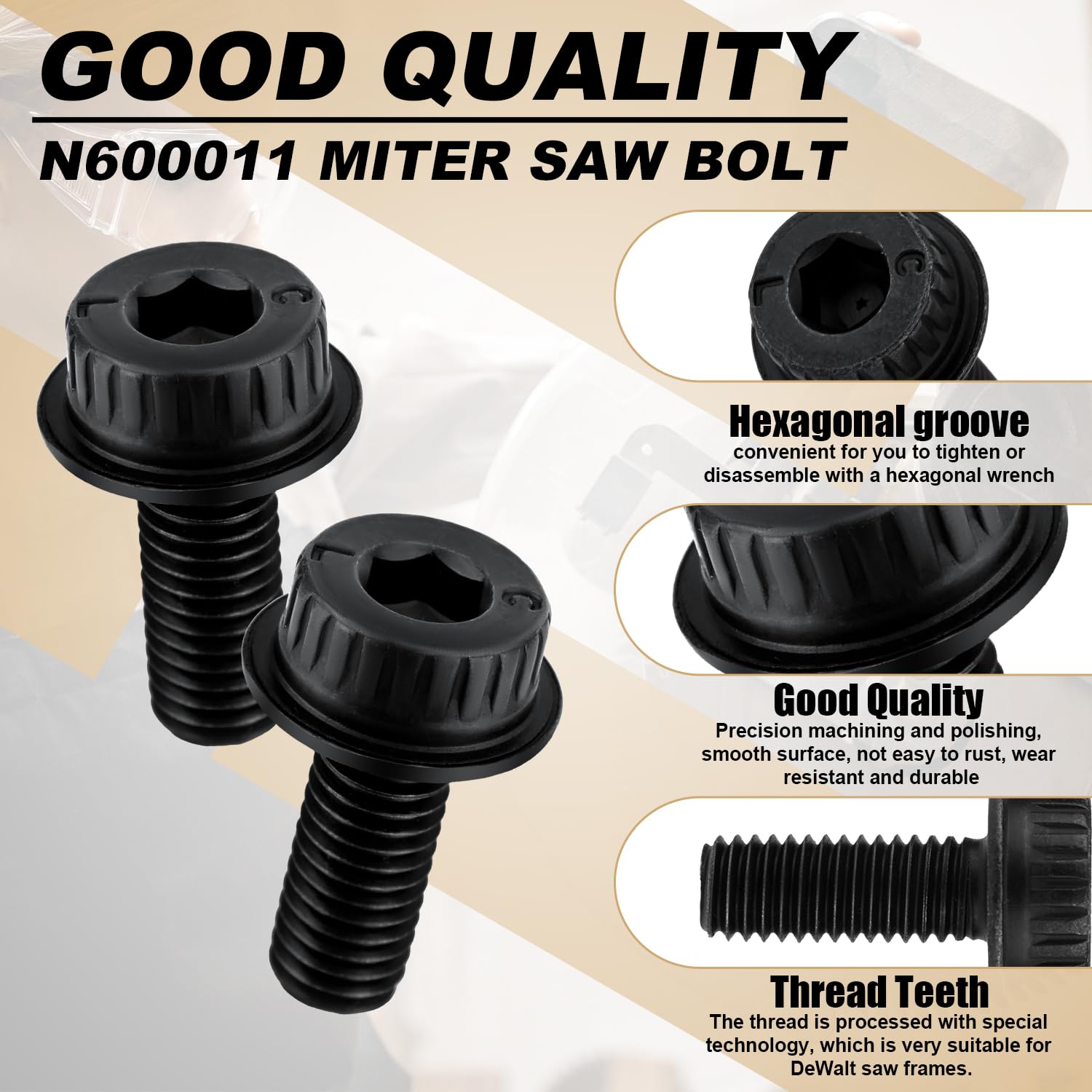 2pcs Miter Saw Blade Bolts, N600011 Miter Saw Blade Bolt Replacement Miter Saw Accessories Bolts Compatible with Miter Saw Model Series - Image 3