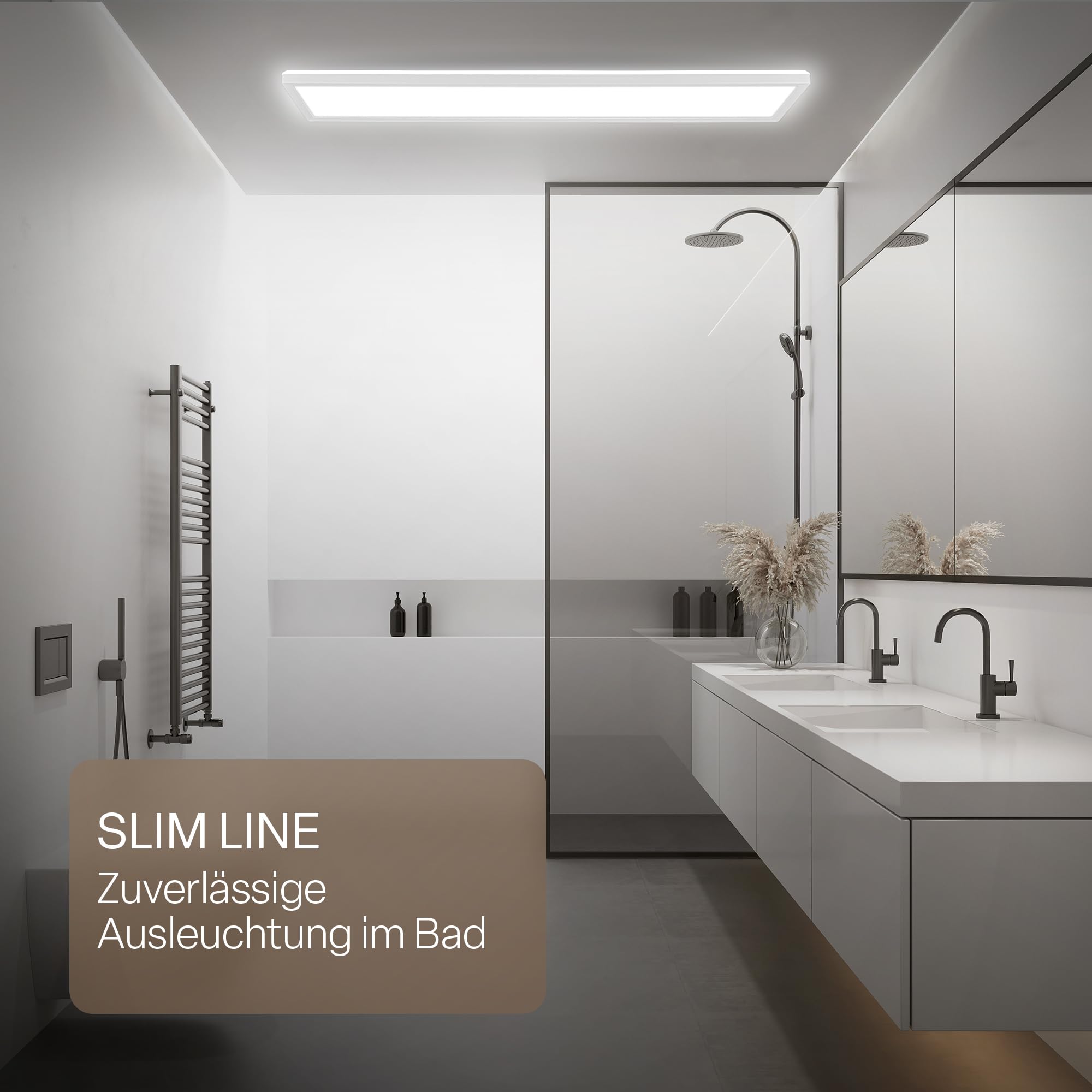 B.K.Licht - Lámpara LED de techo con luz indirecta, plana, luz blanca neutra, IP44, panel, lámpara LED, lámpara de techo, lámpara de baño, lámpara de salón, lámpara de cocina, 98 x 20 x 3 cm, blanca