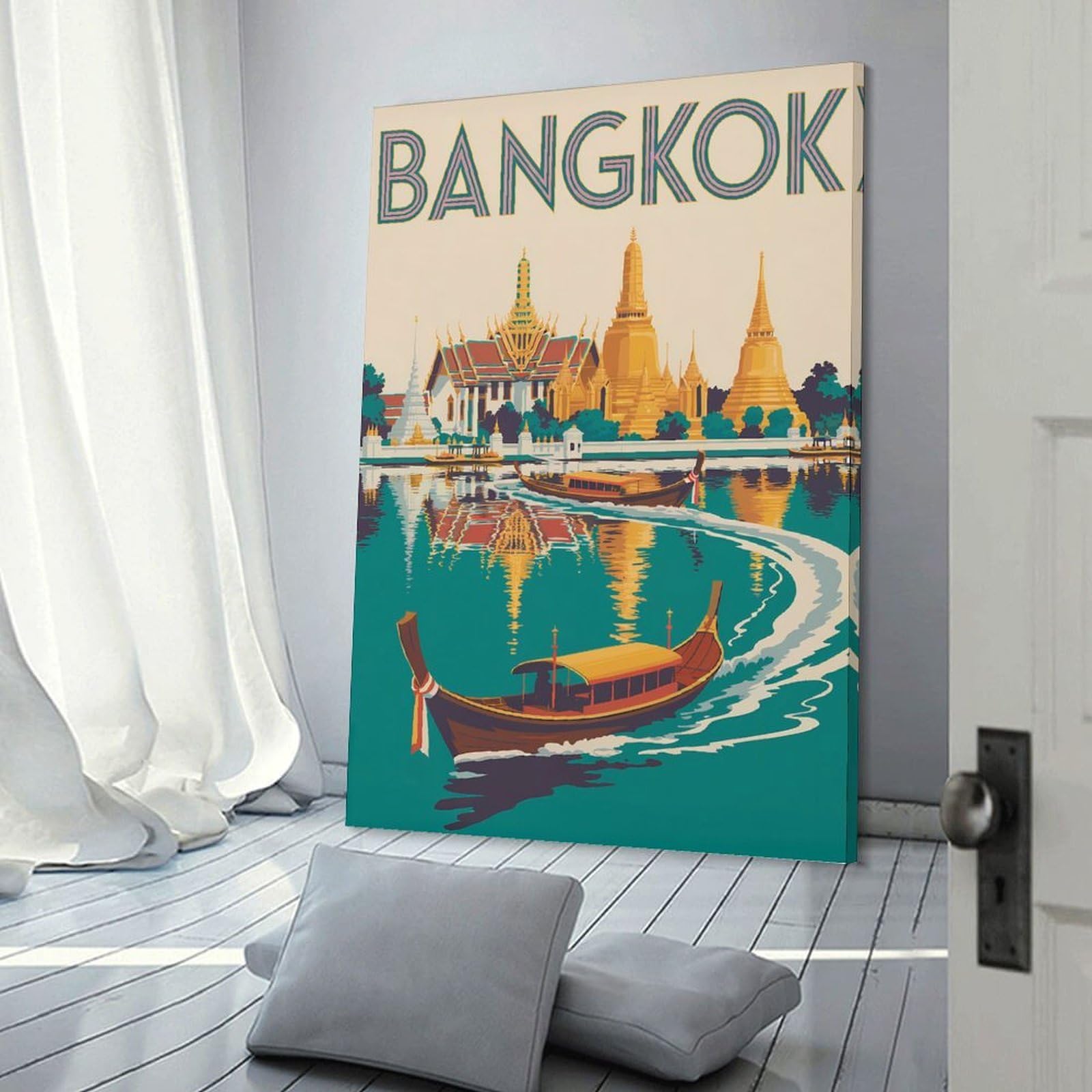 Junmoney Bangkok Travel (5) Canvas Wall Picture 20x30inch(50x75cm), for Picture Wall Styling in Lounge Or Bedroom, Decorative Artwork with Flexible Styling