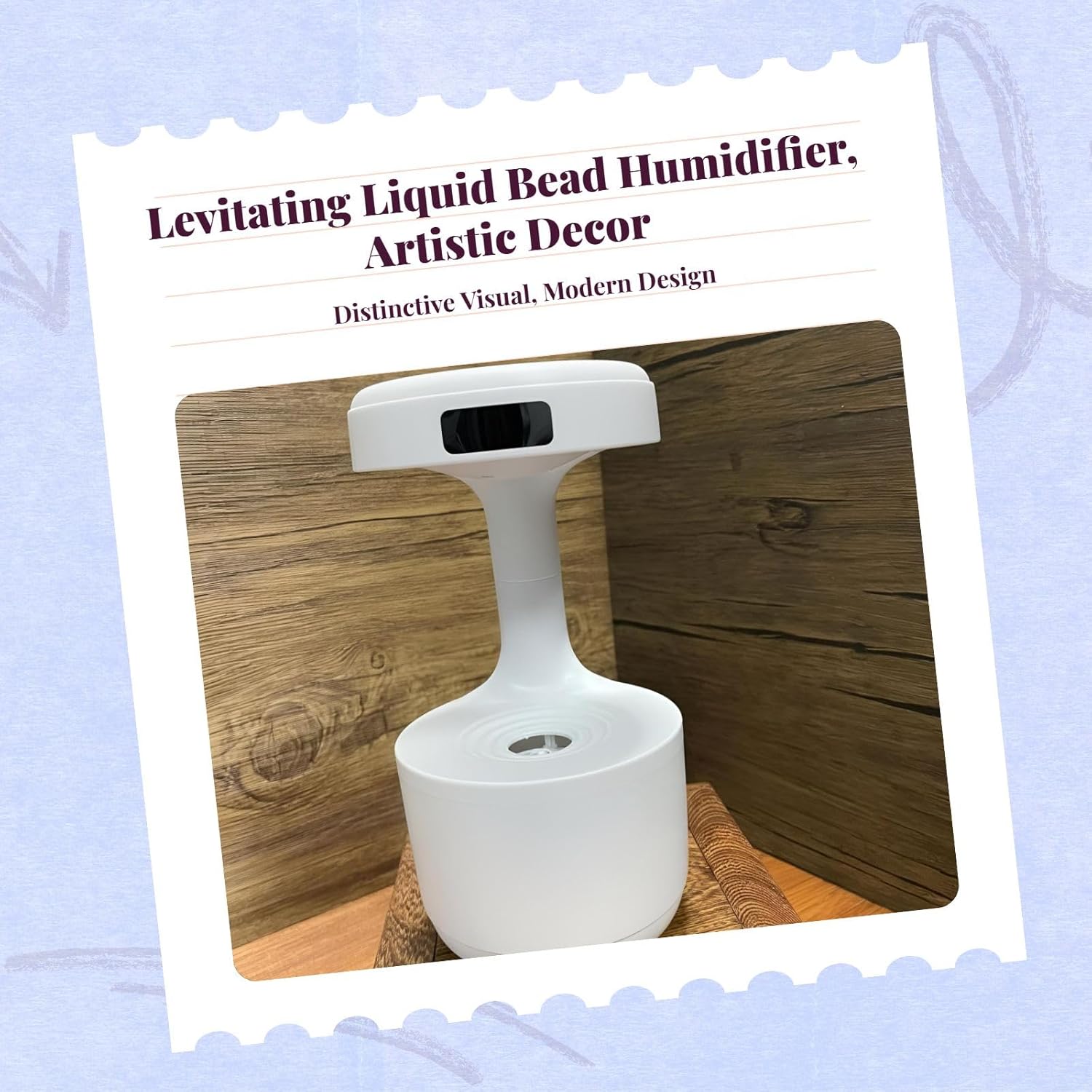Fenteer Air Humidifier Water Droplet Humidifier with LED Clock Display Levitating Water Drop Humidifier for Office, White, 120mmx231mm