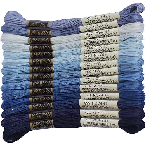 Premium Rainbow Color Embroidery Floss - Cross Stitch Threads - Friendship Bracelets Floss - Crafts Floss - 14 Skeins Per Pack Embroidery Floss, Electric Blue Gradient