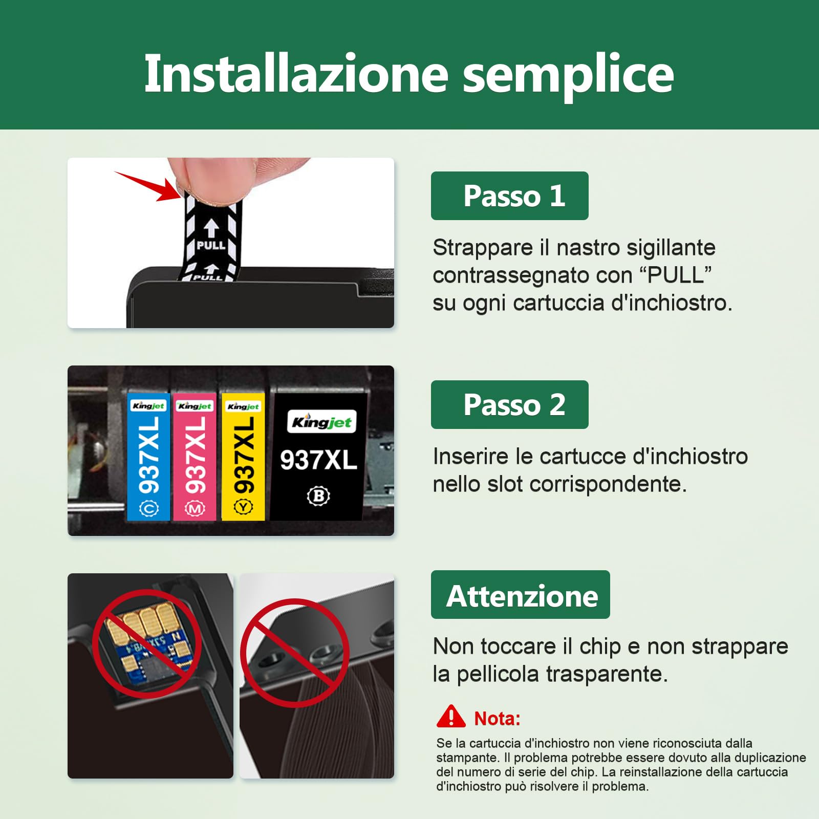 KINGJET 937 cartucce multipack con chip, compatibili con HP 937 937XL 937e cartucce per HP OfficeJet 9730 9120b 9110b 9720 9130b 9117b 9720b (BK/C/M/Y)