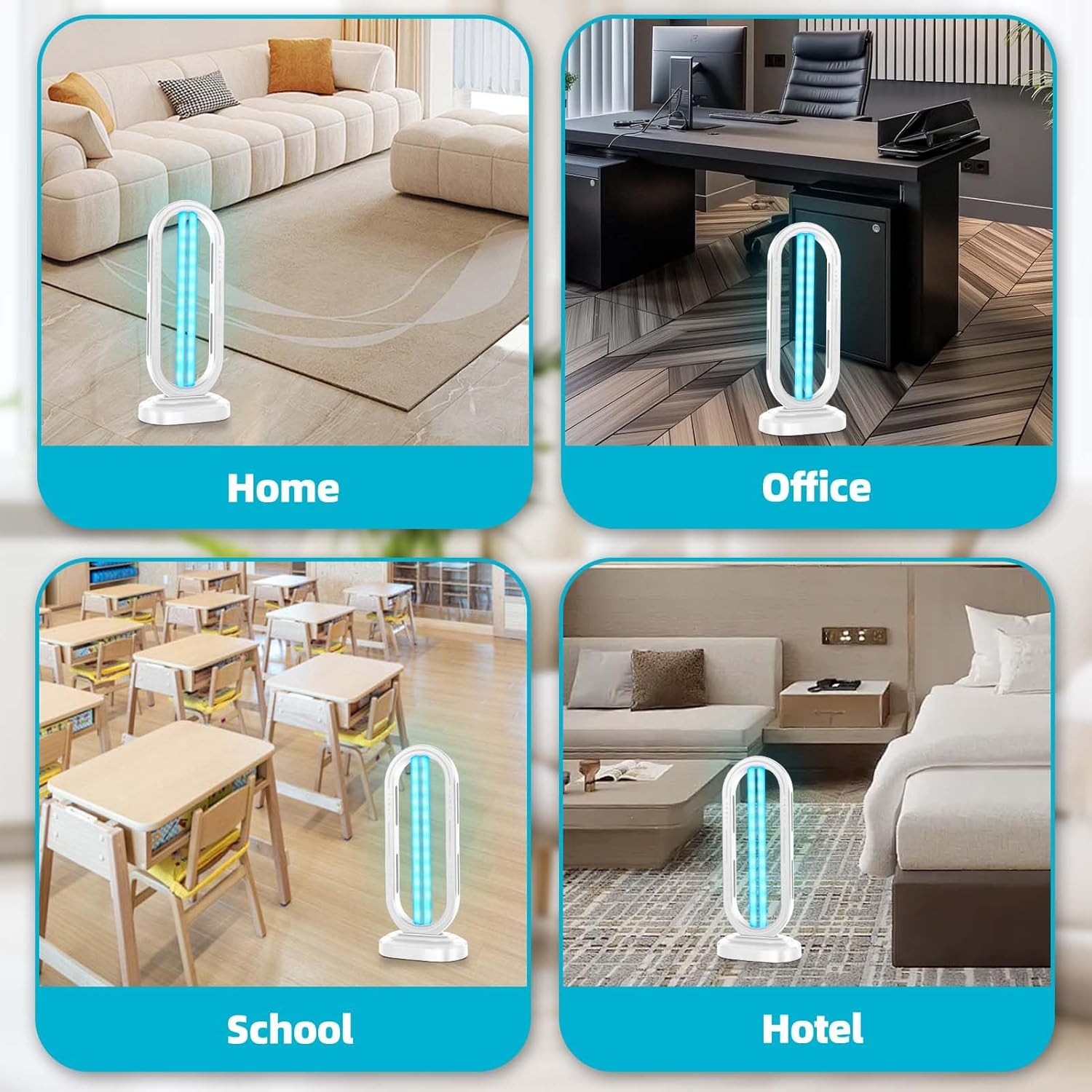 UV Light Sanitizer,4-Speed Timing and Remote Control UVC Home Disinfection Device,Ultraviolet Light Sanitizer for Dust Mites,UV Lamp for Whole Room,White