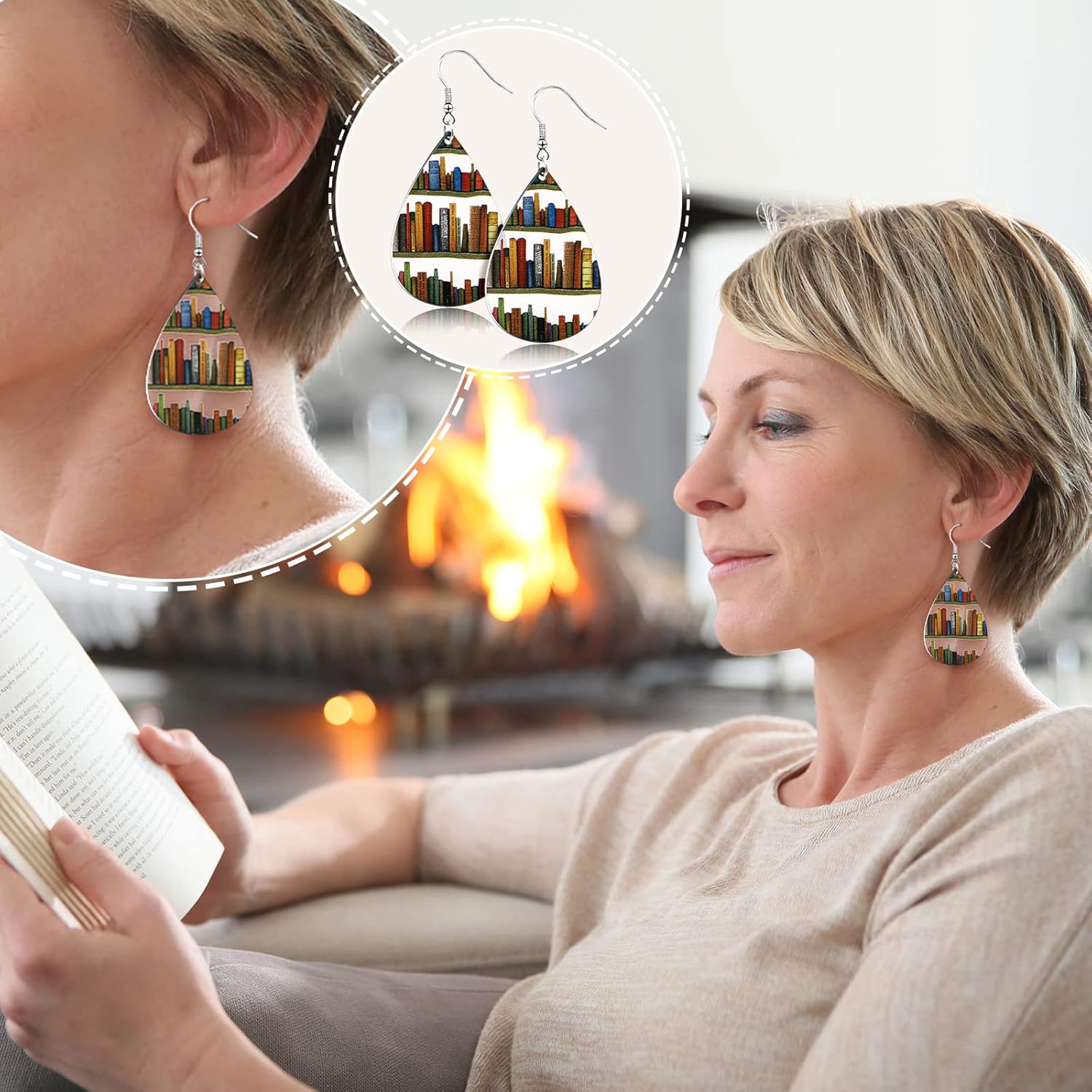 Sasylvia 8 Pairs Book Earrings for Women Teacher Appreciation Gifts Funny Library Bookcase Teacher Earrings for Book Lovers Holiday Birthday Gifts - Image 5
