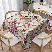 Vista 13 de YETTA YANG Mantel rectangular de tela rectangular con diseño de flores de colibrí, diseño floral, impermeable, para pícnic, fiesta, 54 x 72