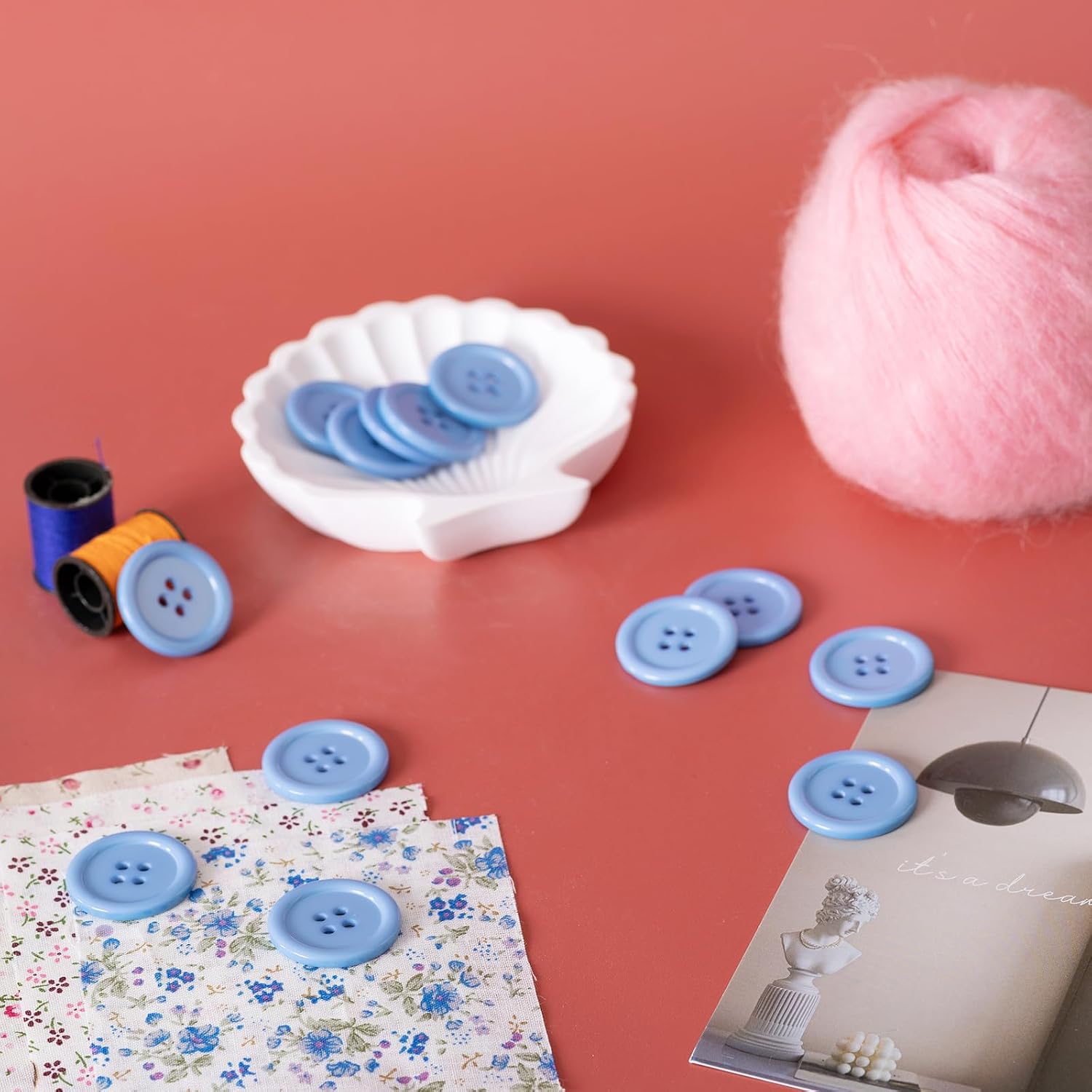  30 PCS 13/16 inch (30mm) Resin Large Buttons for Crafts, 4 Holes Big Sky Blue Buttons, for Sewing, DIY, Crafts Scrapbooking (Sky Blue) thumbnail