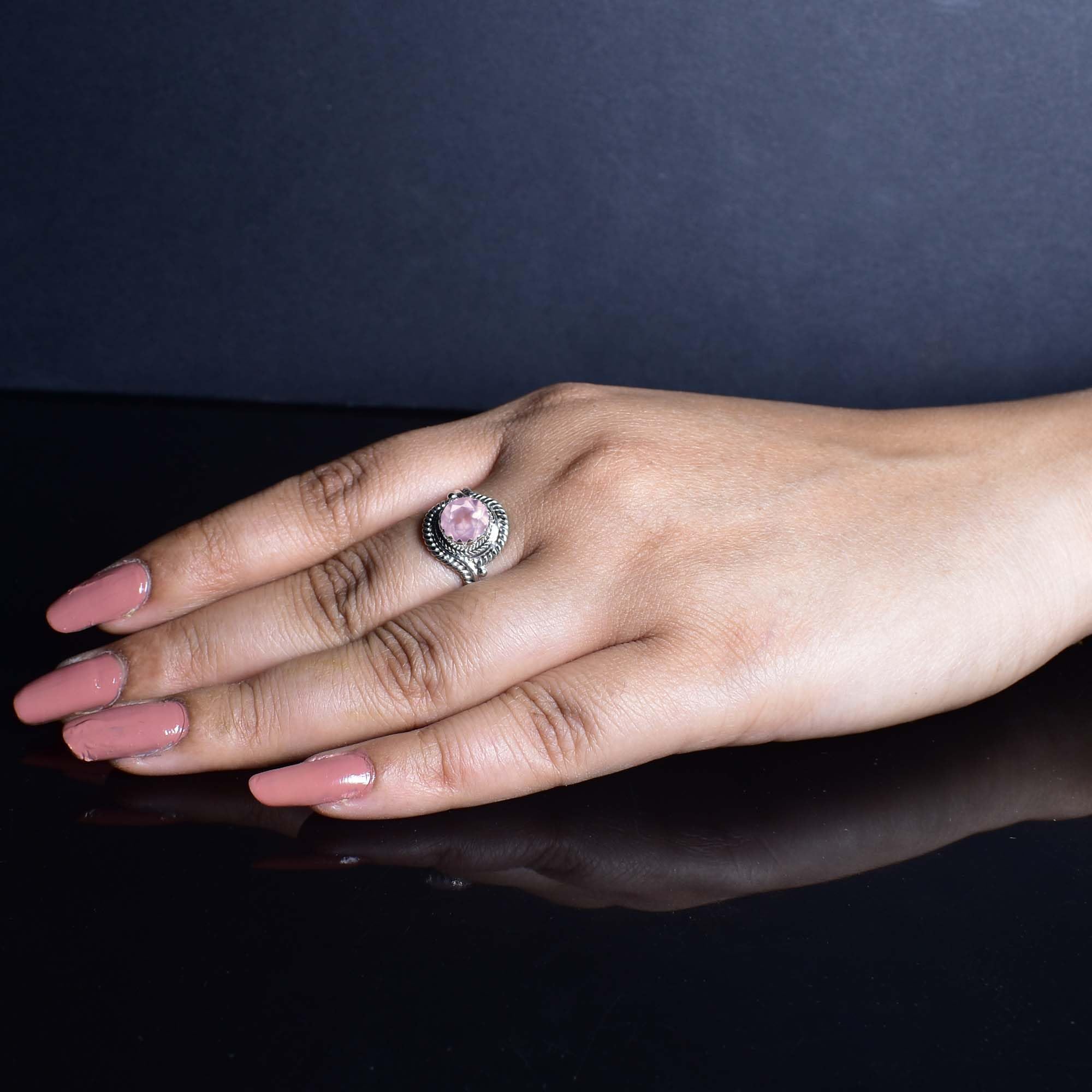Anello in quarzo rosa Gems Vibes, in argento Sterling 925, fatto a mano, per donne, regalo per la festa di compleanno, anello d'amore con pietra preziosa di cristallo rosa, misura 10