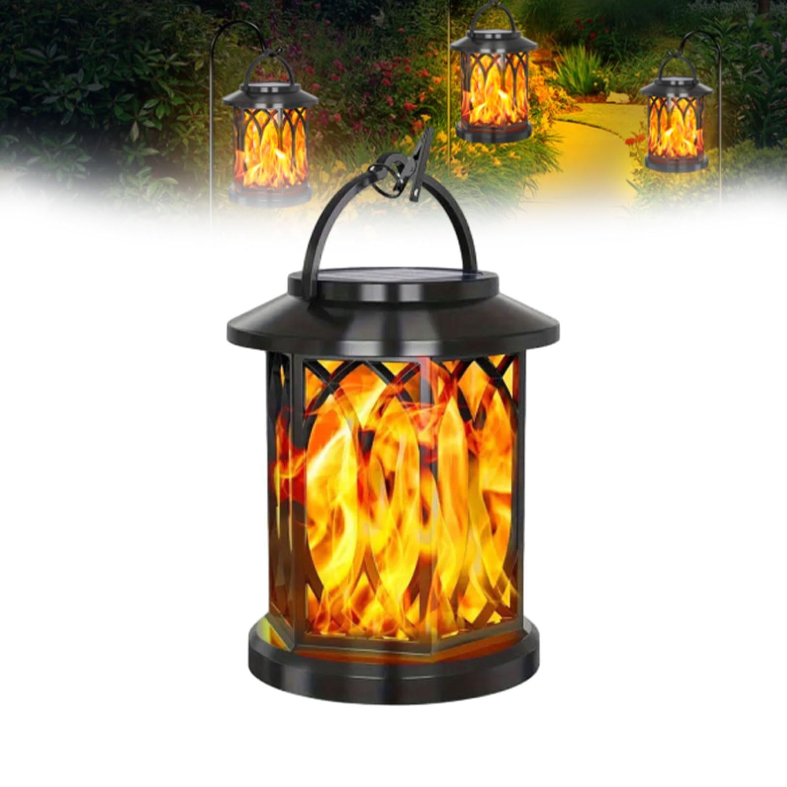 Ehoter Women's 1Pcs Upgraded Solar Lights Upgraded Flickering Flame Solar Lantern Outdoor Waterproof Light Hanging Dancing Flame Lantern Lights For Yard Patio Lawntable Garden Decor (1Pcs)