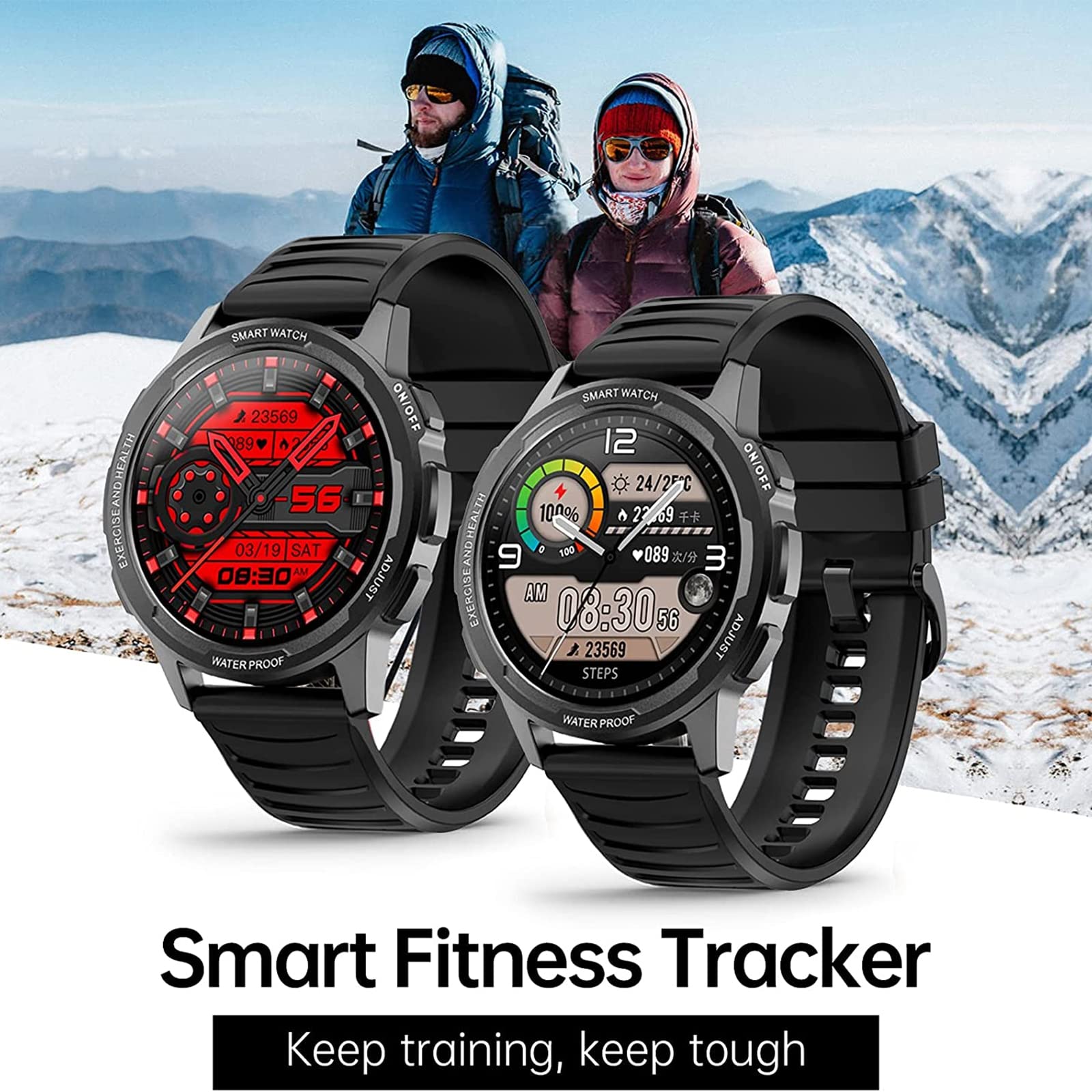 Smartwatch kompatybilny z IOS & Andriod, wodoodporny smartwatch IP68 3.4 cm dla mężczyzn i kobiet z pulsometrem, monitor aktywności z 24 trybami sportowymi, liczba kalorii odległości kroków, czarny