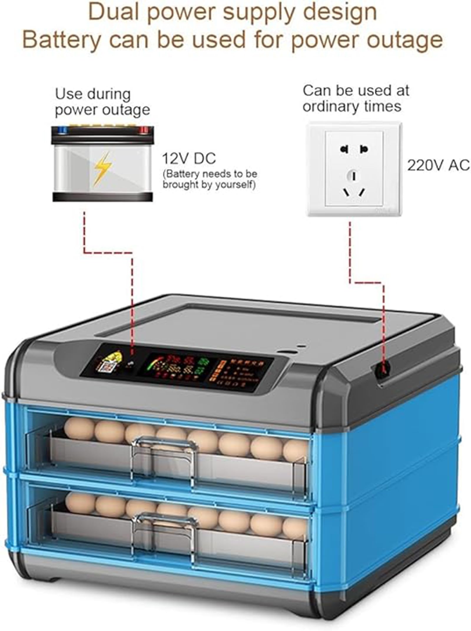Inteligentny inkubator o dużej pojemności 152 jajek - automatyczny wylęg do kurczaków z regulacją temperatury - AC 220 V/DC 12 V - wydajny i niezawodny inkubator do jajek
