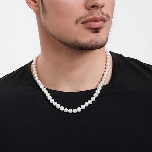 Vista 5 de Collar redondo de perlas de concha de imitación de color blanco unisex para mujeres y hombres de 16 a 24 pulgadas de longitud