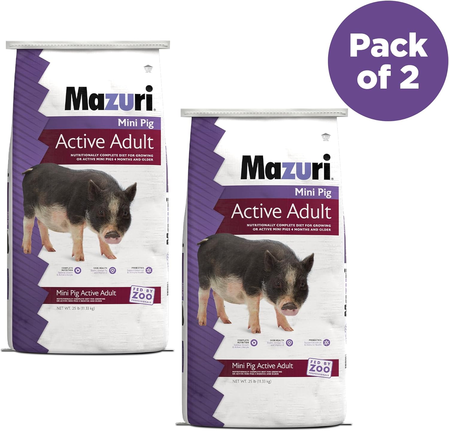 Mazuri | Nutritionally Complete Mini Pig Active Adult Food | 25 Pound (25 lb.) Bag - Pack of 2