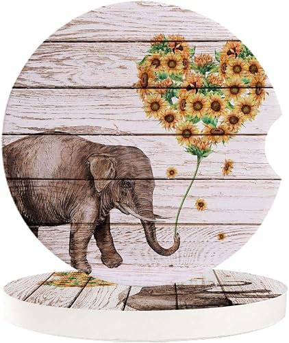 Posavasos absorbentes para el coche diseño de elefante soplando girasoles girasolLSR8671