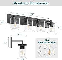 Vista 4 de Bathroom Vanity Light, Square Design 4 Lights Morden Bathroom Lighting Fixtures Over Mirror, Black Bathroom Light Vanity Fixtures for