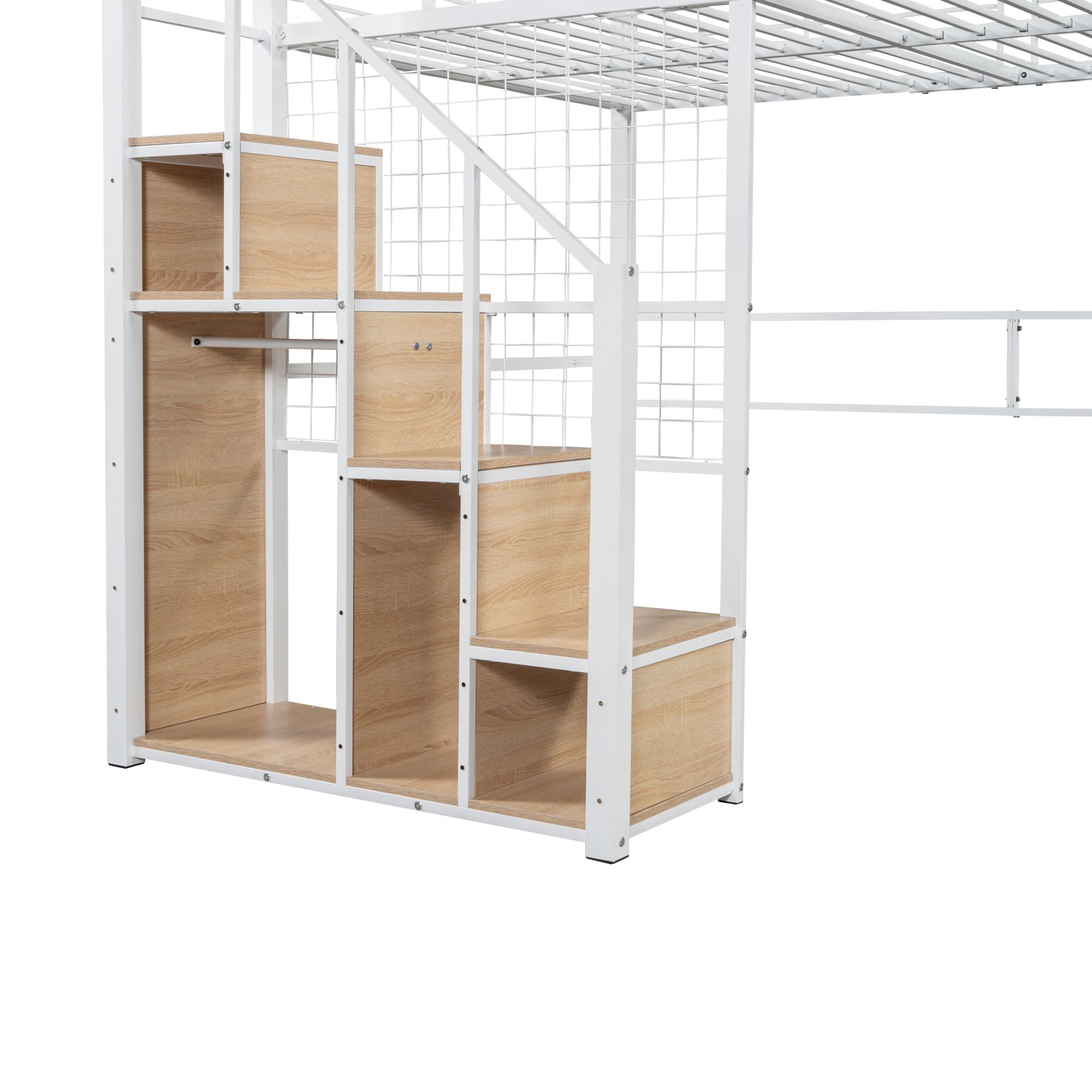 Lettino A Soppalco 140x200cm - Letto In Metallo Con Rete, Scala Sicura E Ripiano, Bianco - Foto 8