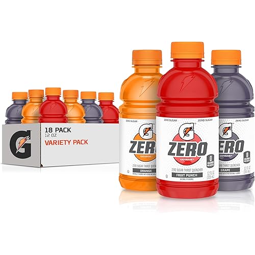 Gatorade G Zero Sports Drink, Fruit Punch, Orange, Grape Variety Pack, 12 Fl Oz (Pack of 18)