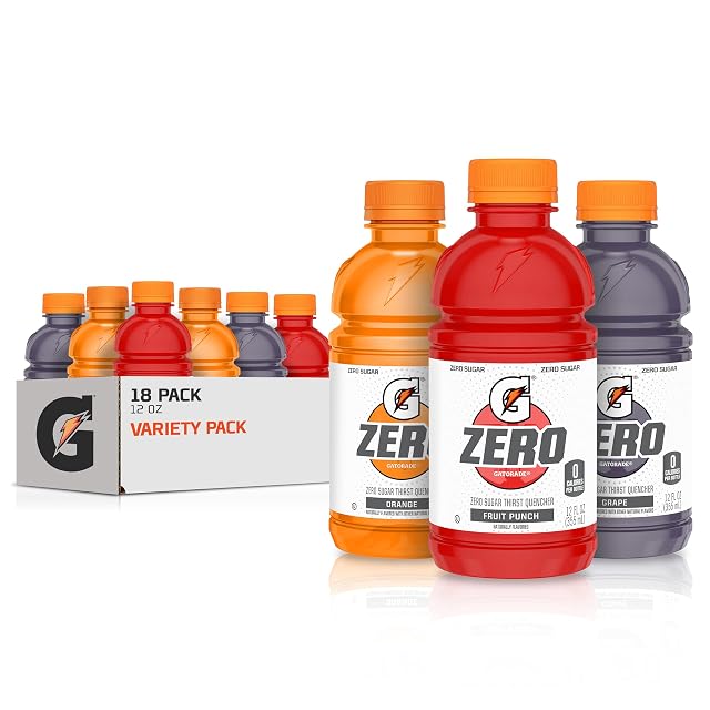Gatorade G Zero Sports Drink Fruit Punch Orange Grape Variety Pack 12 Fl Oz Pack of 18