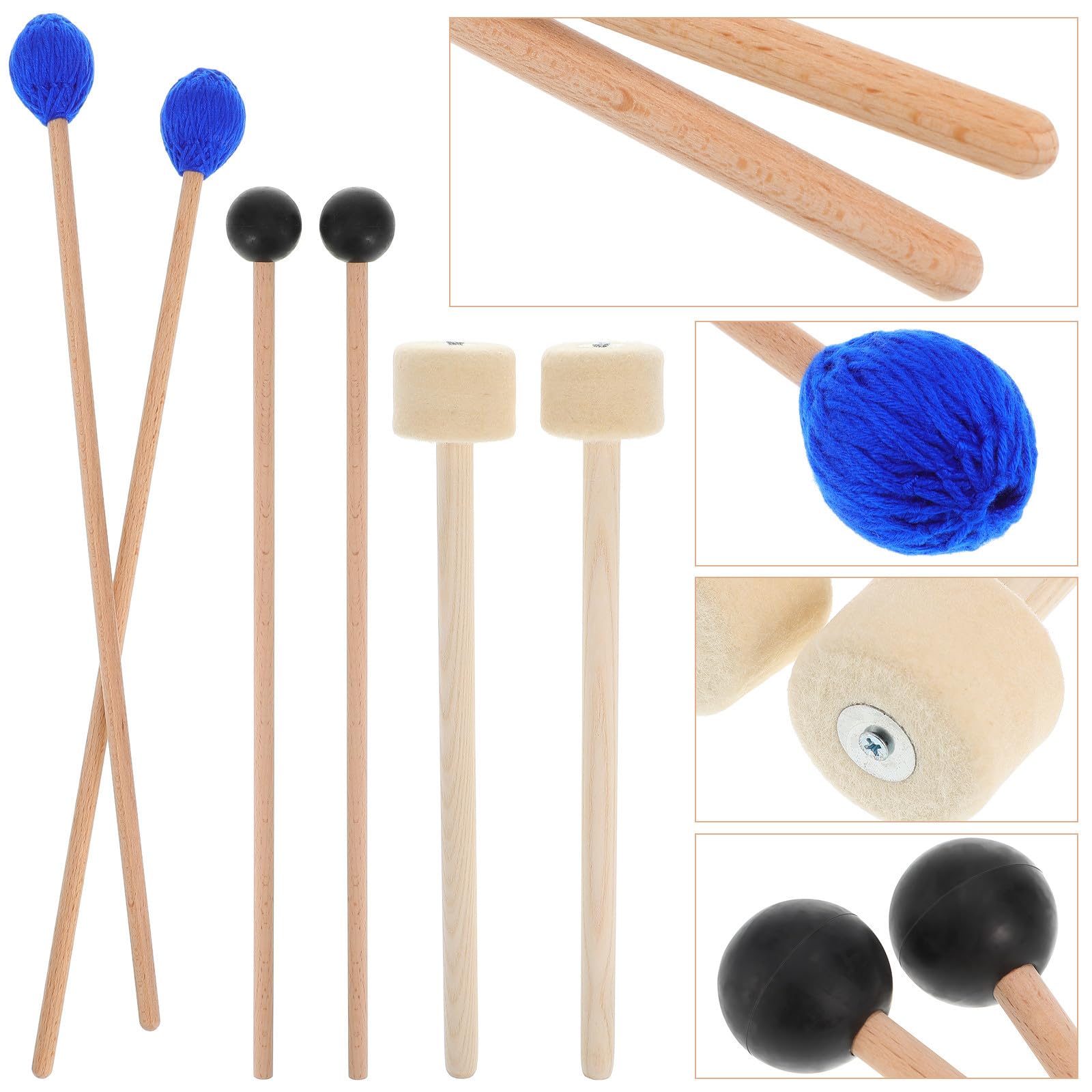PRETYZOOM Mazos de Percusión y Diseño Resistente Juego de 6 de Madera Agarre Cómodo para y Aprendizaje Musical