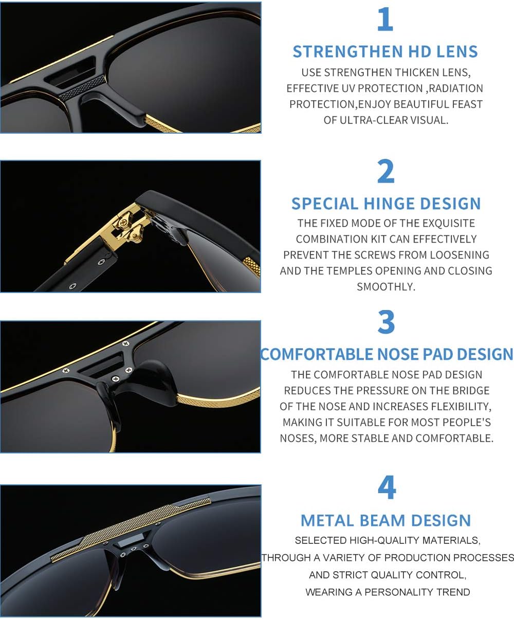Dollger Square Sunglasses for Men Classic Oversized Sun Glasses Retro Semi Rimless Gold Alloy Frame UV400 - Image 5