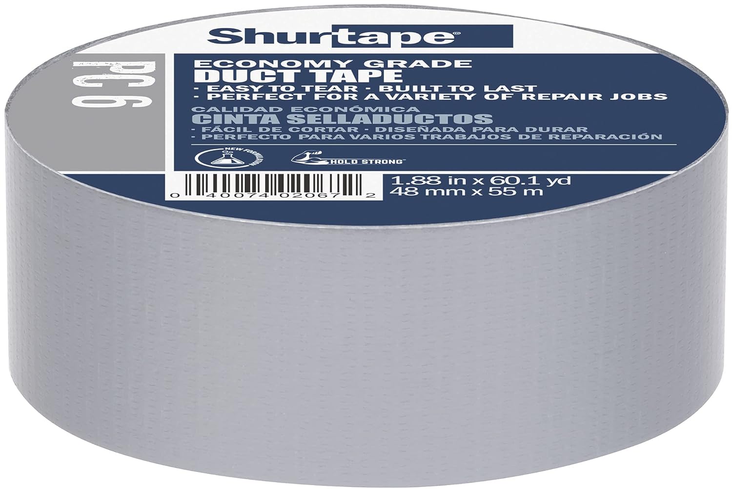 Shurtape PC 007 Utility Grade, Co-Extruded Cloth Duct Tape, For Packaging, Sealing, Repairing and Waterproofing, Indoor/Outdoor, 48mm x 55m, 7 mil, Silver, 1 Roll (152300)