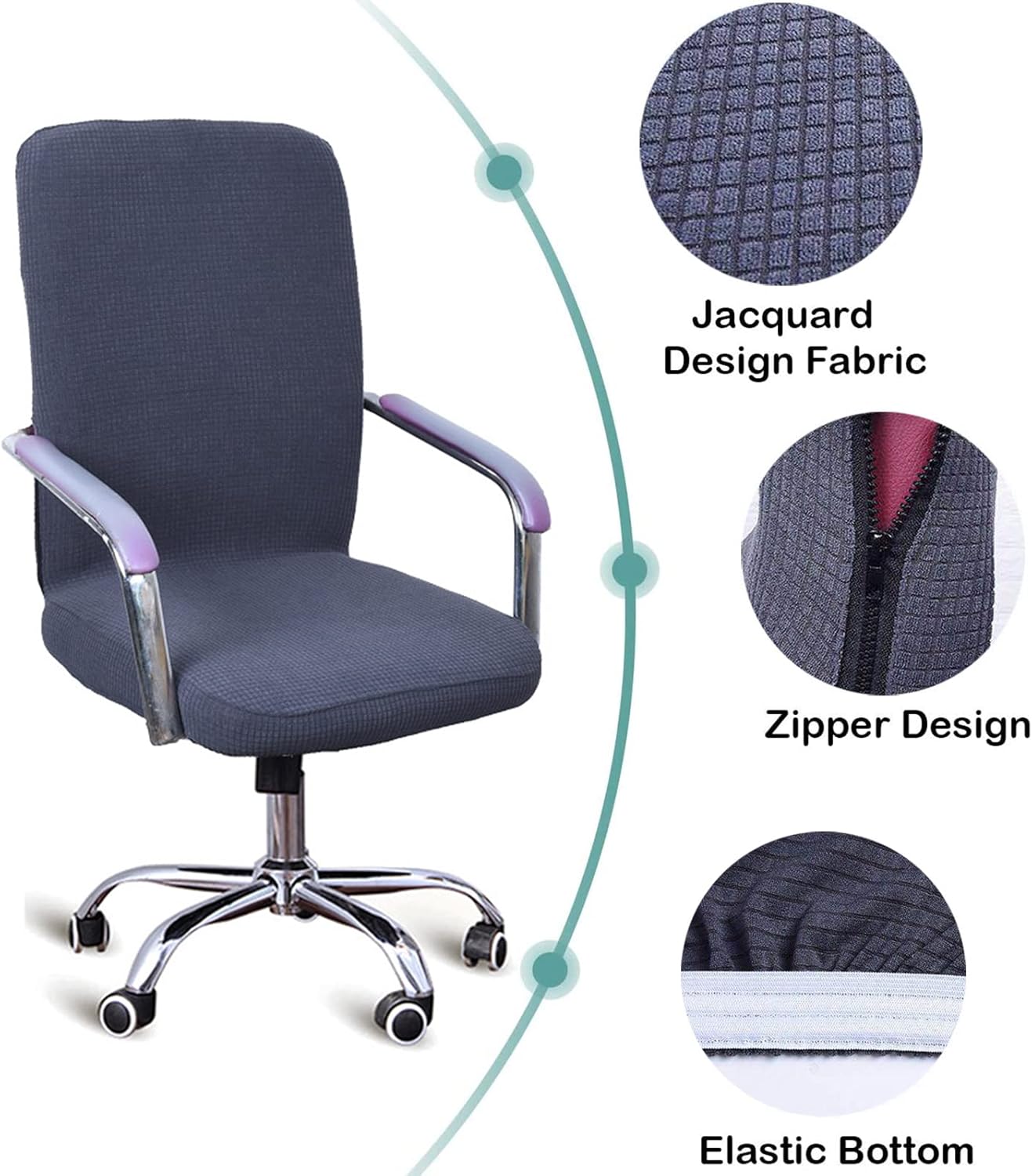 YOPOIY Waterproof Computer Chair Slipcover, Stretchable Office Chair Cover with Free Armrest Cover Removable Washable Rotating Chair Slipcovers Jacquard Chair Protector Cover -Light Coffee-Large
