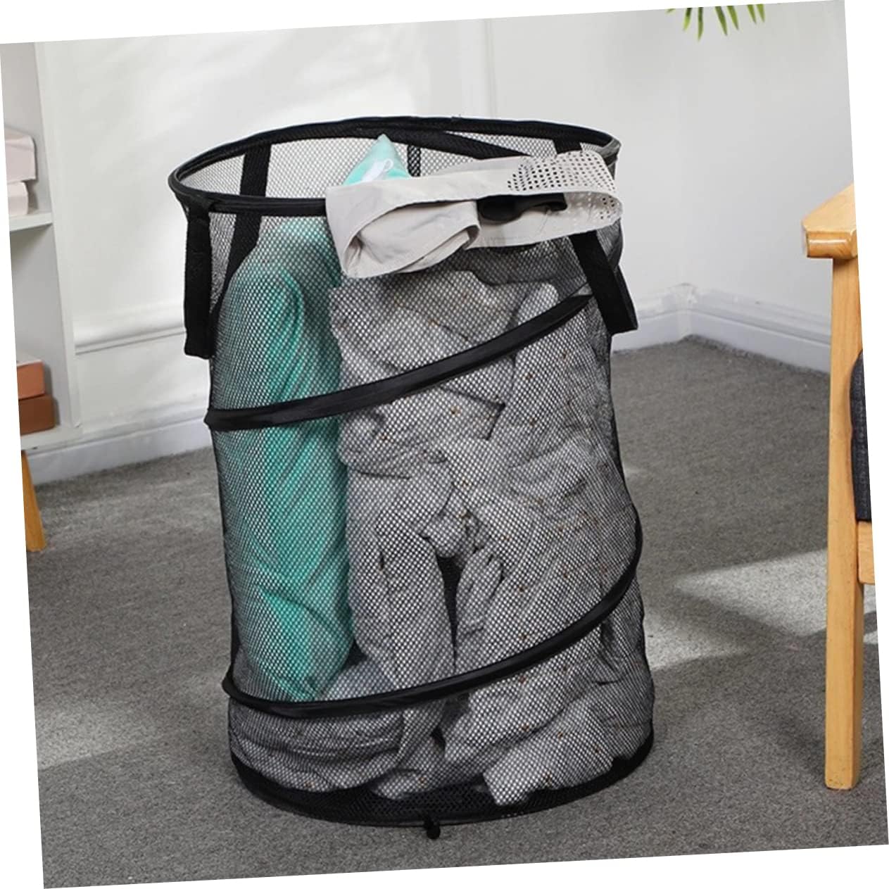 Garneck Folding Mesh Laundry Hamper Large Capacity Clothes Storage Basket for Bedroom Travel and Camping Versatile Dirty Clothes Organizer Black