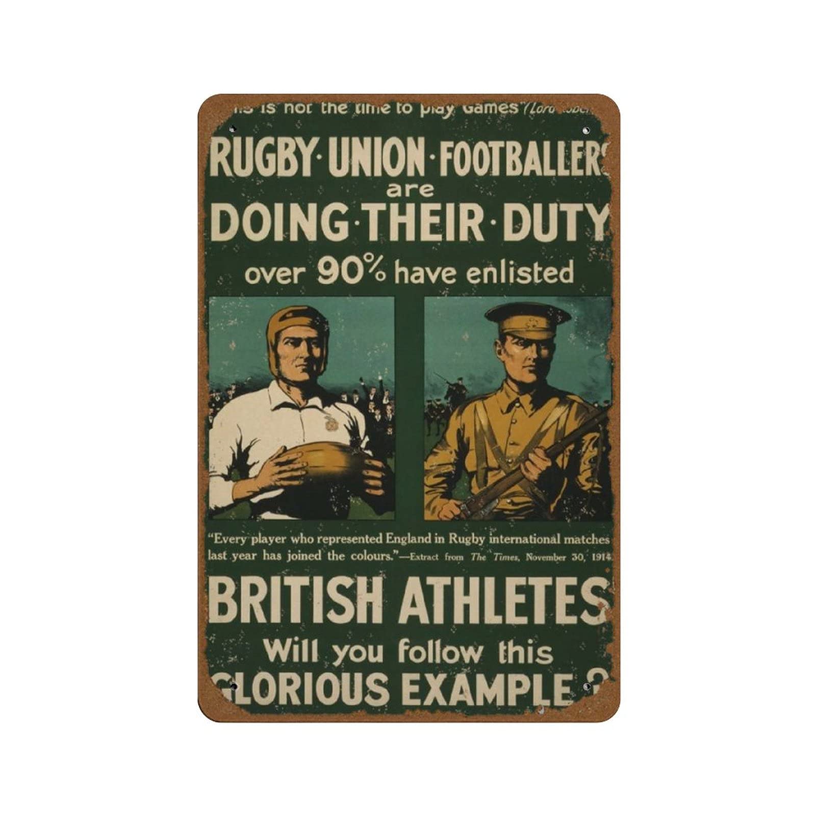 peiyeety Rugby Union Footballers are Doing Their Duty Vintage Classic British WW1 Propaganda Poster Novelty 8x12 Tin Sign Metal Poster Wall Funny Man Cave Cool Wall Door Warning Sign Metal Tin Sign