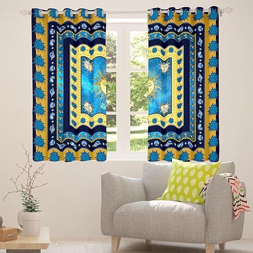 Miniatura 5 de Cortinas de sol para dormitorio, sala de estar (2 paneles, 38 x 45 pulgadas), patrón bohemio, hippie, sol, luna, 30% a 50%, cortinas opacas bohemias
