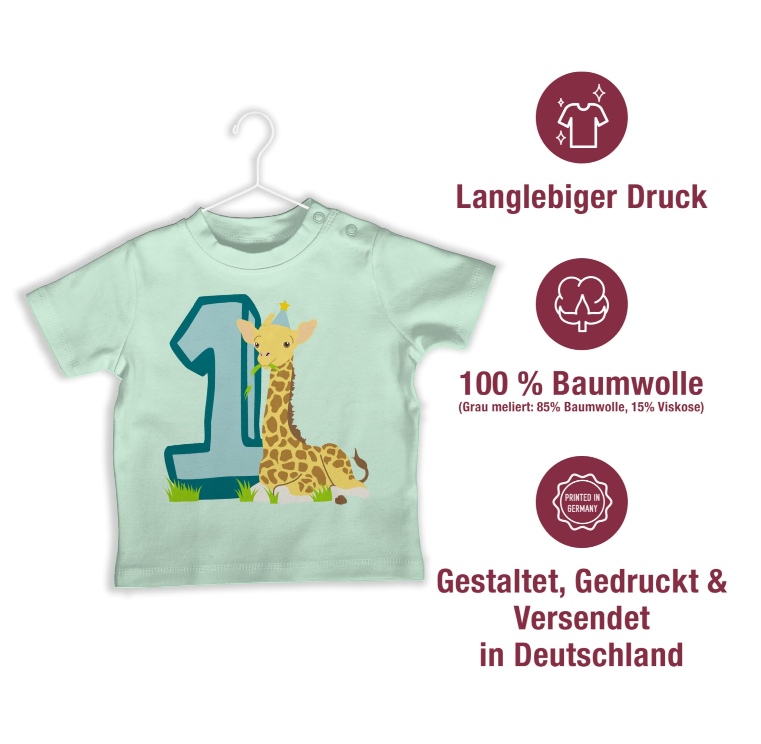 Shirtracer - Baby T-Shirt Mädchen Jungen - 1. Geburtstag - Giraffe Eins