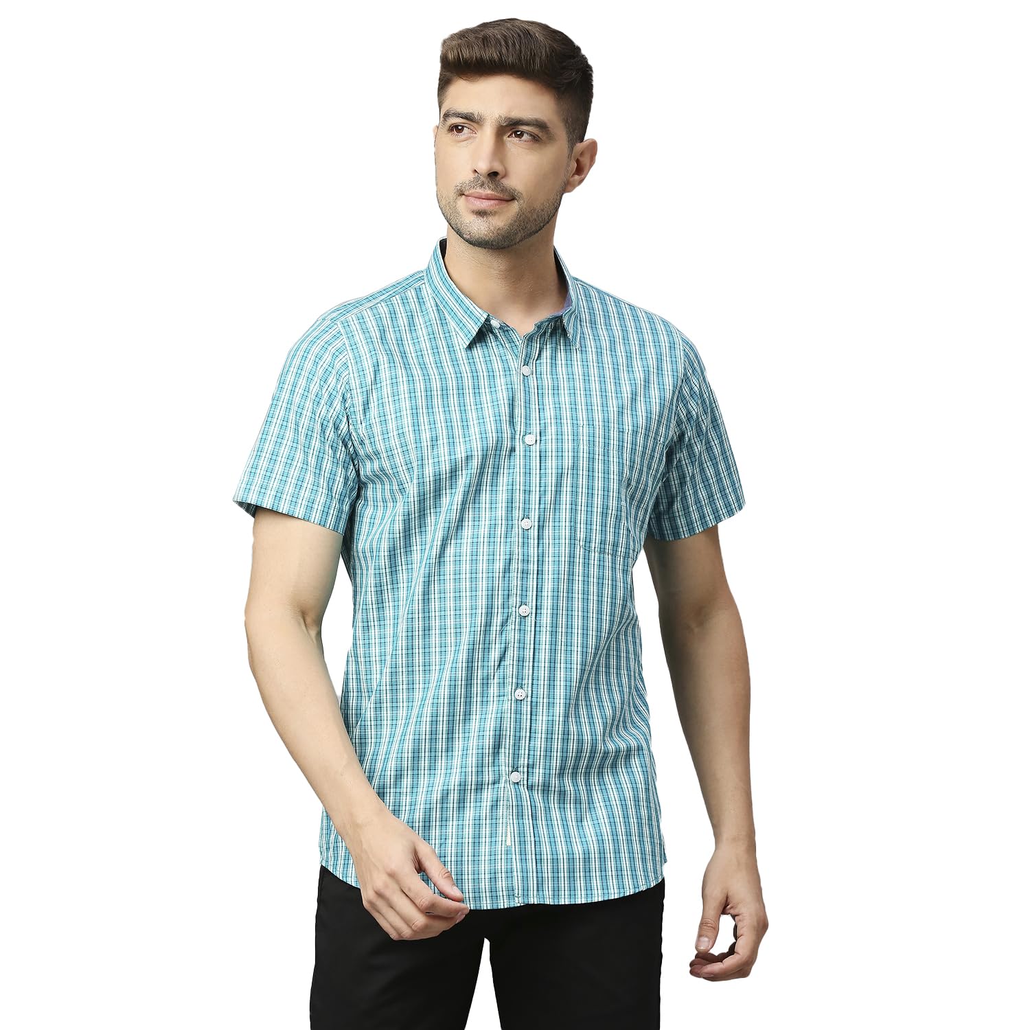 Thomas Scott Mens | Half Sleeve Checkes | Printed | Slim Fit | 100% Cotton | Spread Collar | Shirts