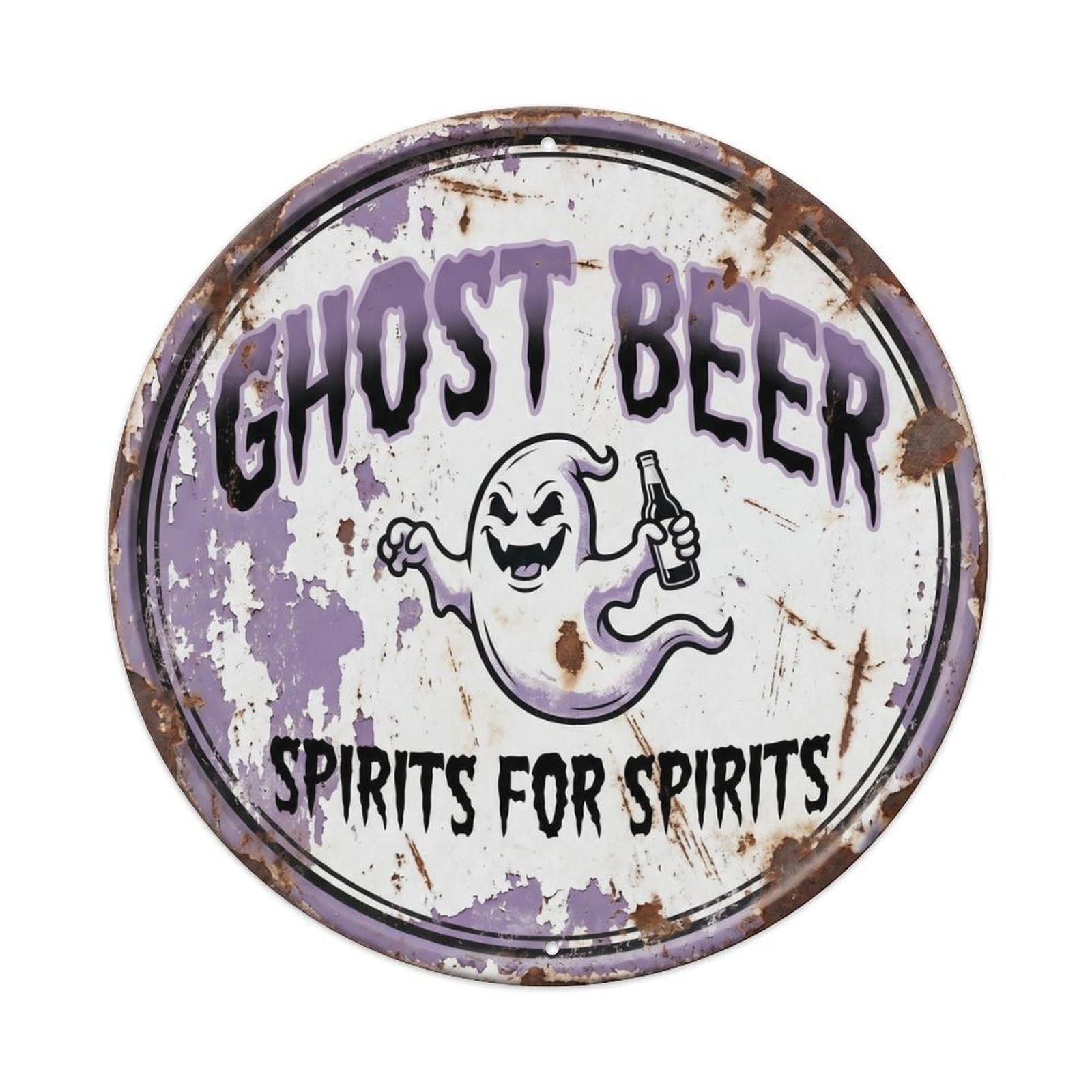 Retro Bar Style Ghost Spooky Patio Beer Metal Tin Sign Plaque Wall Decor for Cafe, Club, Garden Round Metal Poster 8x8Inch