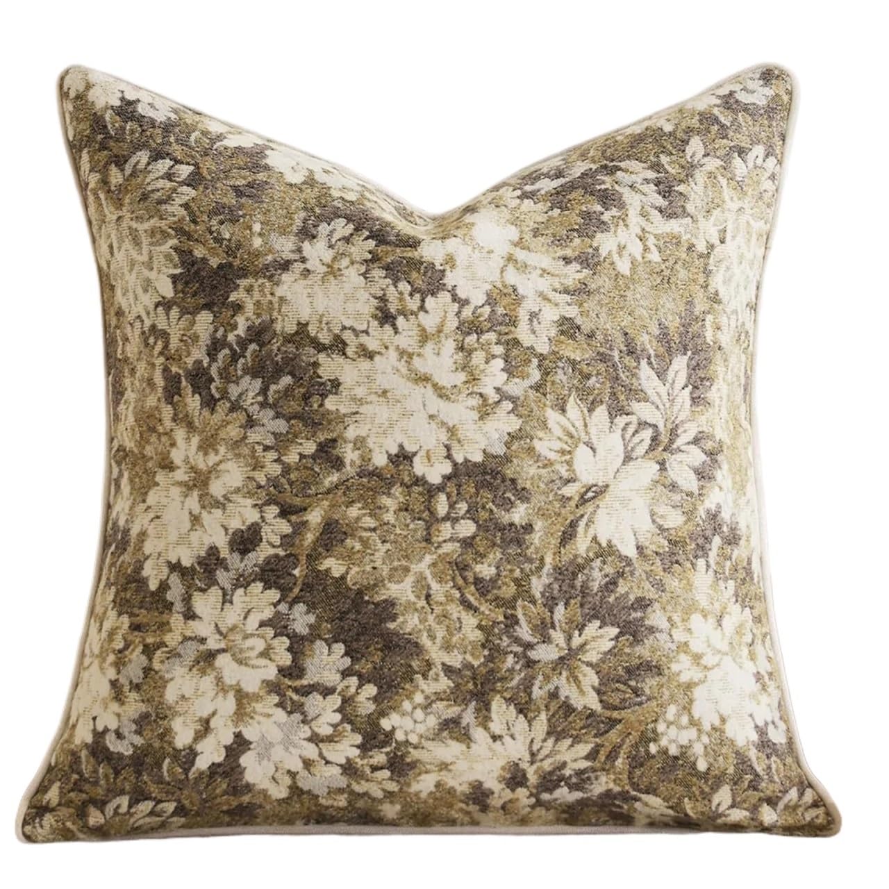 XPJYUA Chenille Pillow Covers Vintage Chenille Floral Square Throw Pillow Cover Soft Decorative Accent Couch for Living(Retro Beige)