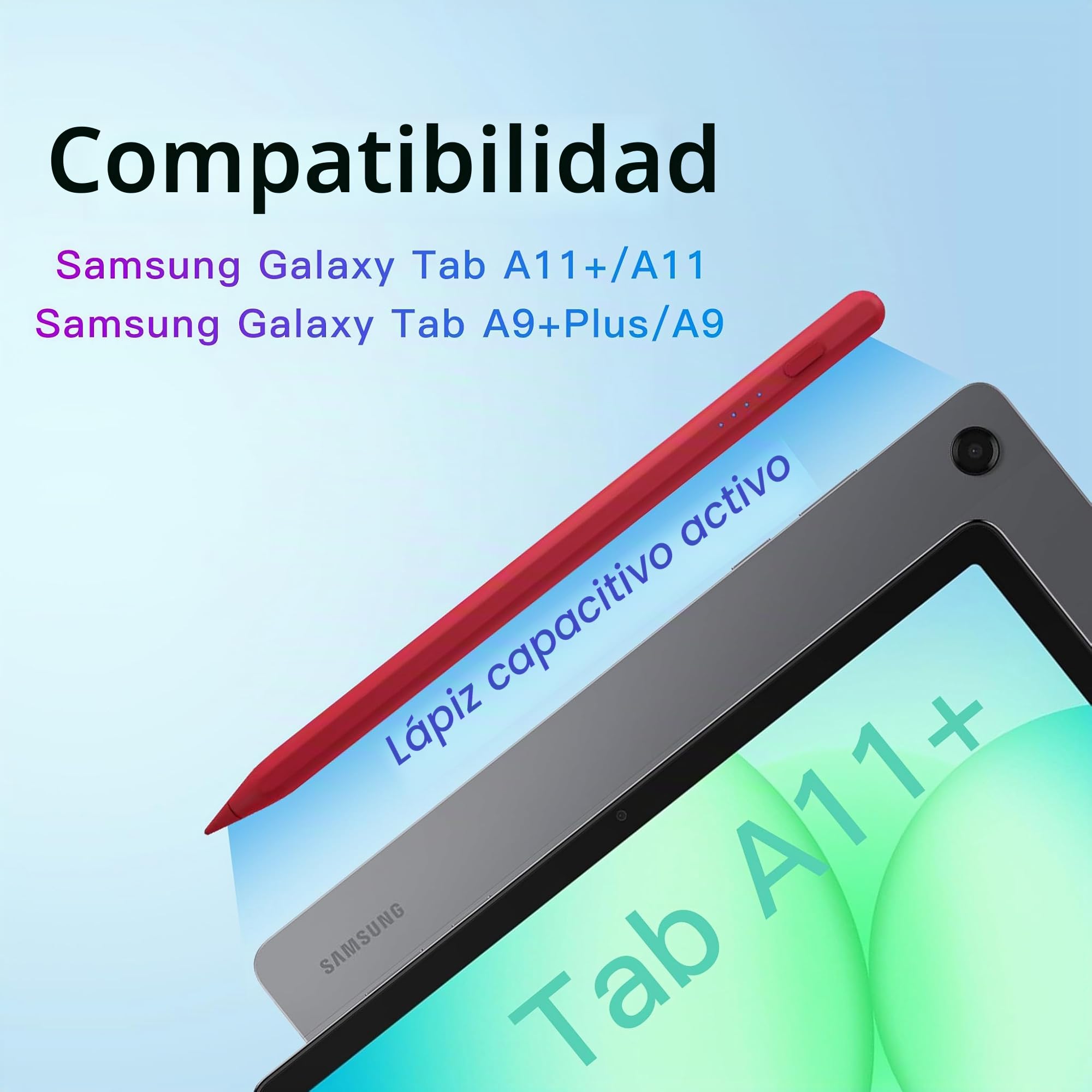 Pluma Stylus Tab A11+ para Samsung Galaxy Tab A11/A9/A9+Plus Tablet Android con carga rápida, precisos lápices S Pencil para pantallas táctiles (Rojo)