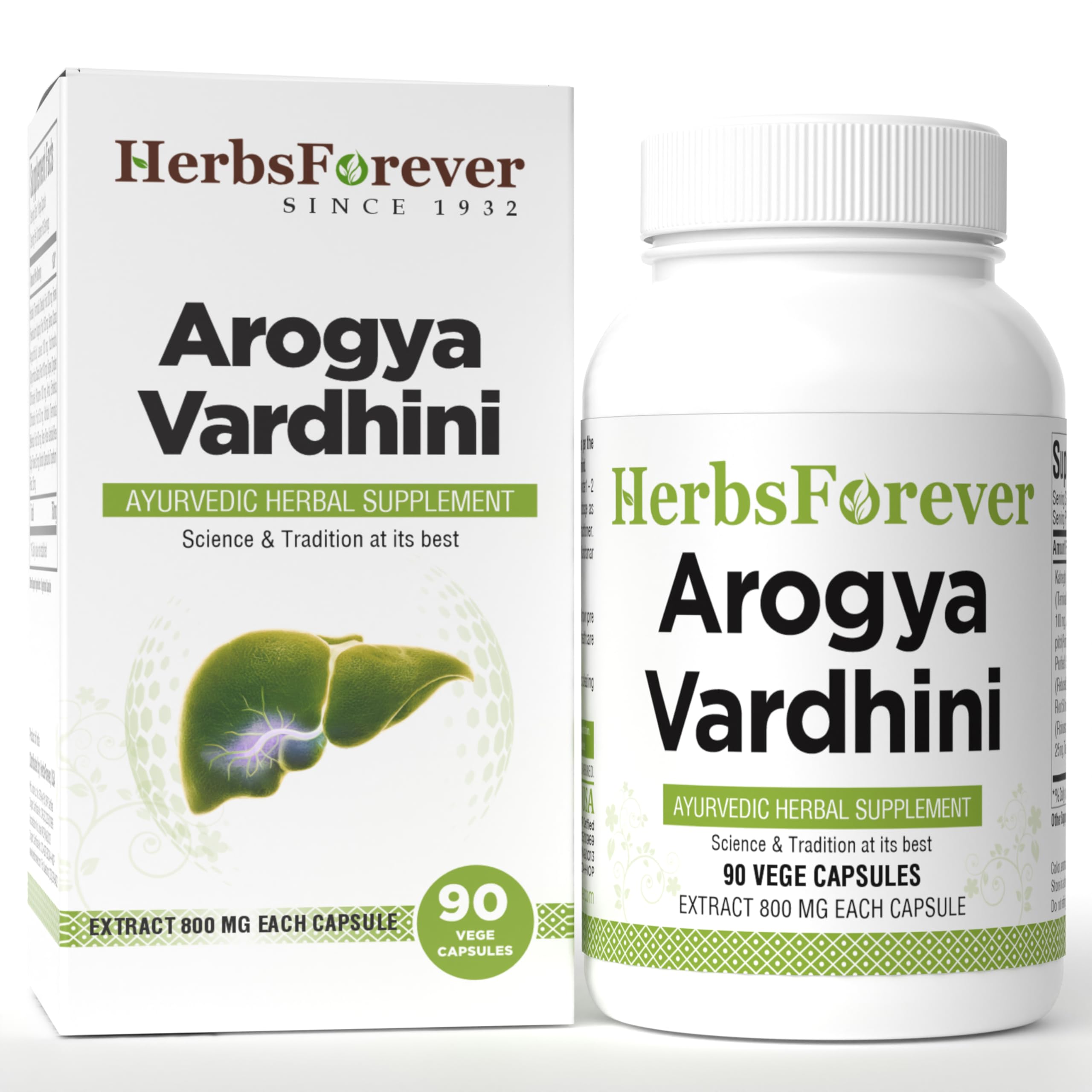 Arogya Vardhini Capsules Traditional Ayurvedic Formulation Pitta and Kapha Balancing Formula 90 Vege Capsules 800 Mg Each