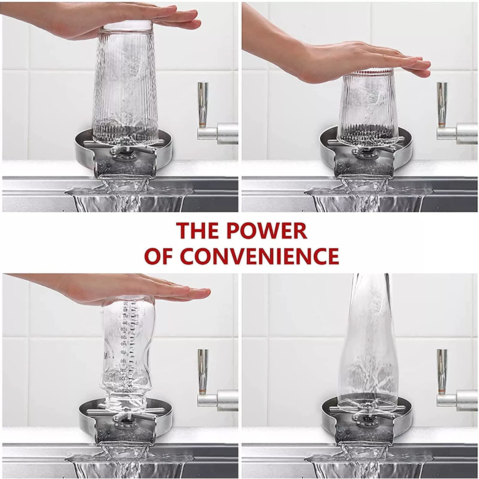 Lavavasos De Alta Presión para Fregadero, Enjuagador De Vasos De Acero Inoxidable con Tubo De Entrada De Agua De 1/4", para Fregadero, Lavabotellas Y Limpiavasos