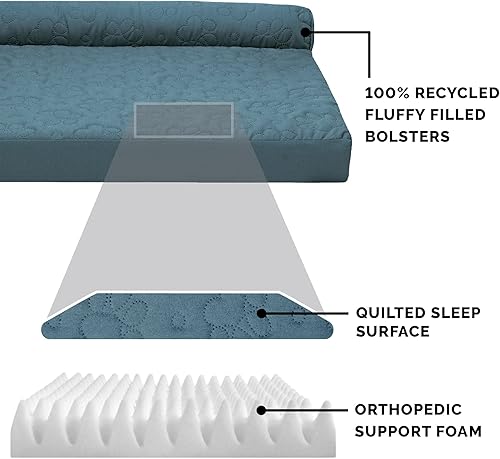 Miniatura 4 de Furhaven - Cama ortopédica Pinsonic acolchada para perros, con estampado de patas, estilo caja de huevos, en forma de L, estilo diván, de felpa y