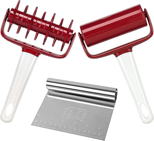 Juego de herramientas de pizza de 3 piezas, incluye rodillo de pizza de pastelería, cortador de masa de pizza que ahorra tiempo y cortador de masa