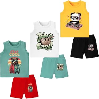 TS LAVI TAVI Kids Sleeveless T-Shirt and Shorts Set for Boys | Cotton Summer Tank Top with Shorts Combo Pack | Casual Wear... Price In India