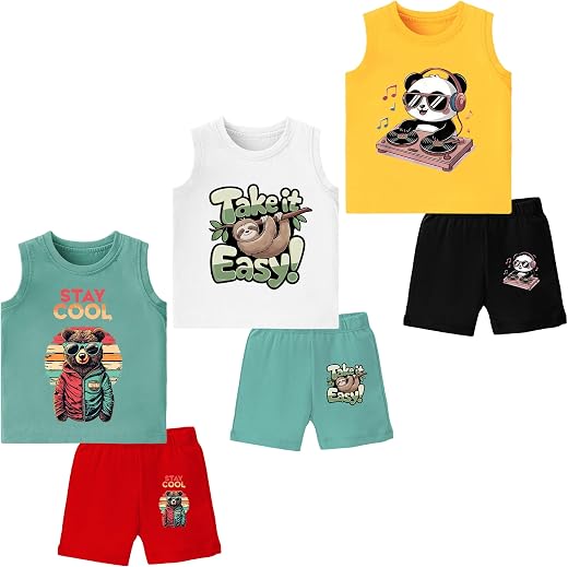 TS LAVI TAVI Kids Sleeveless T-Shirt and Shorts Set for Boys | Cotton Summer Tank Top with Shorts Combo Pack | Casual Wear...
