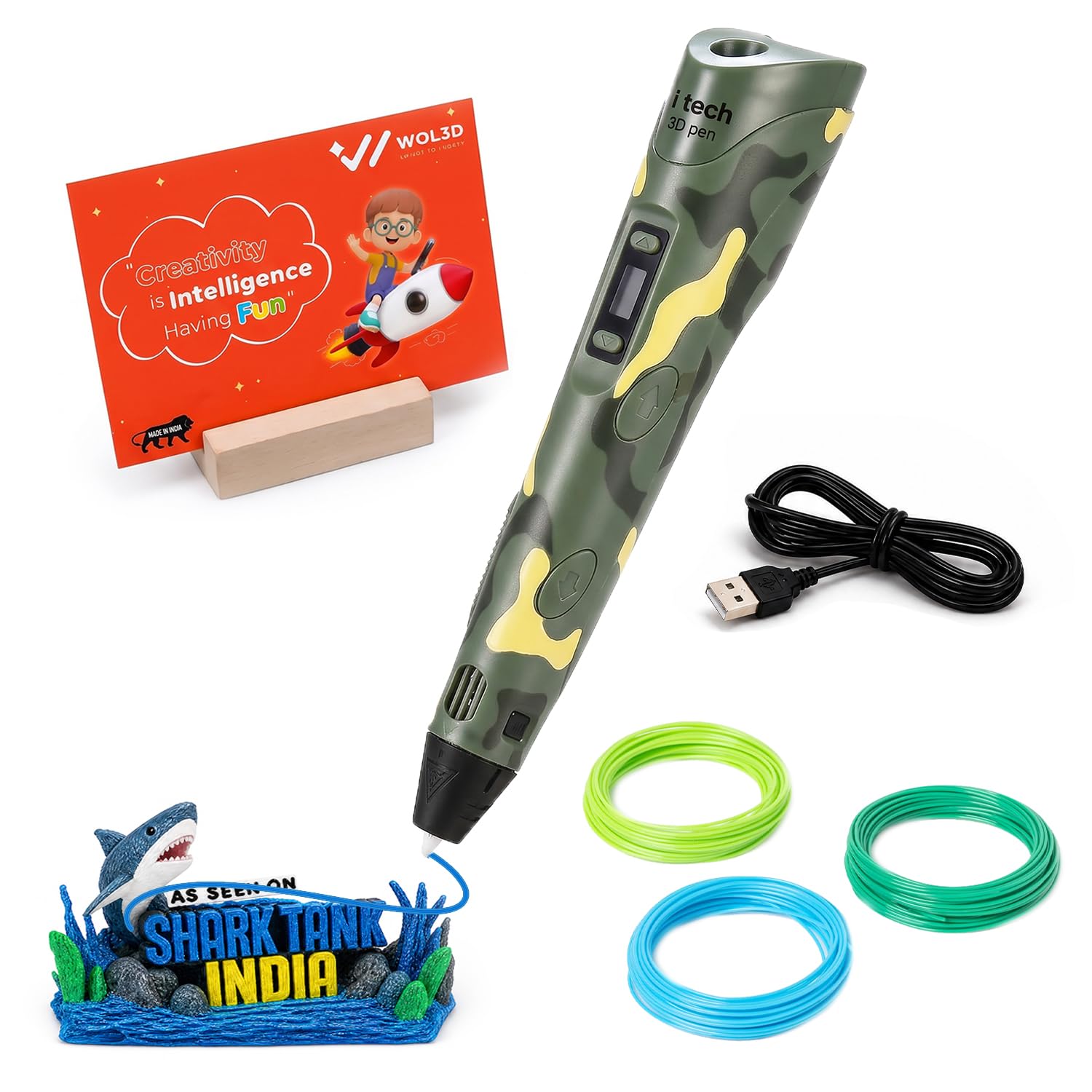 WOL3D iTech Military Magic 3D Pen with 3 in 1 PLA Filament Refills 5 Metre Each - OLED Display, Adjustable Speed & Temperature Control, USB Powered 3d Printing Pen for Kids, Adults, DIY Art & Crafts-image-23